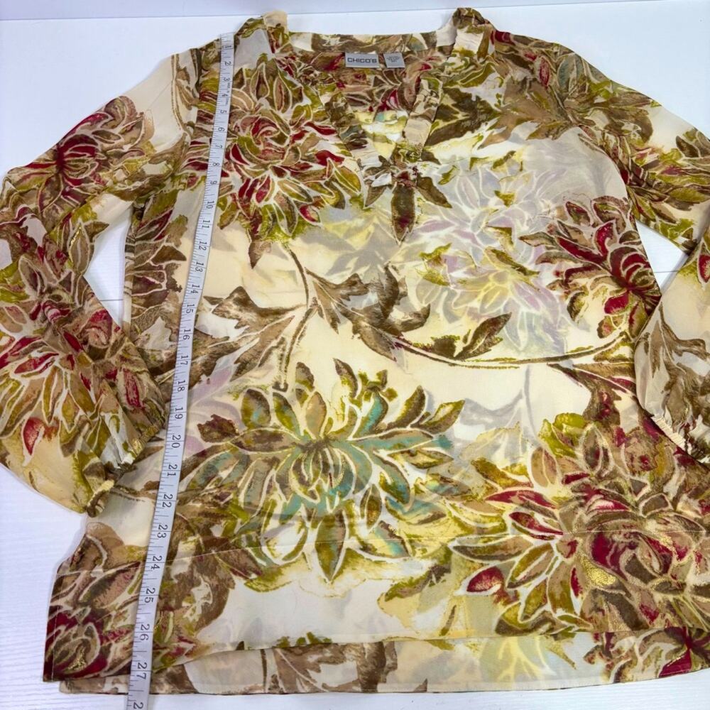 Chico's Cream, Gold & Brown 100% Silk Long Sleeve Shirt Size Medium JJ0685 - Picture 5 of 7